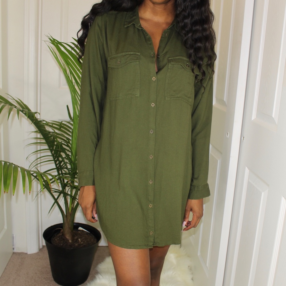 Olive Mini Shirt Dress